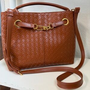 Elegant Brown Woven Leather Tote Bag
